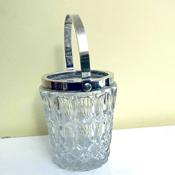 Vtg William Adams Cut Glass Crystal Ice Bucket Silver Plate Thumbprint Italy - Picture 3 of 12
